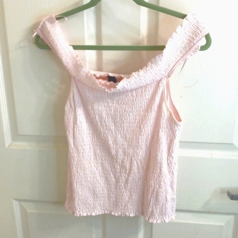 RALPH LAUREN Large  Smocked Off Shoulder Lt. Pink Top Casual Barbie Core